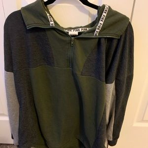 VS Pink Army Green Boyfriend Pullover